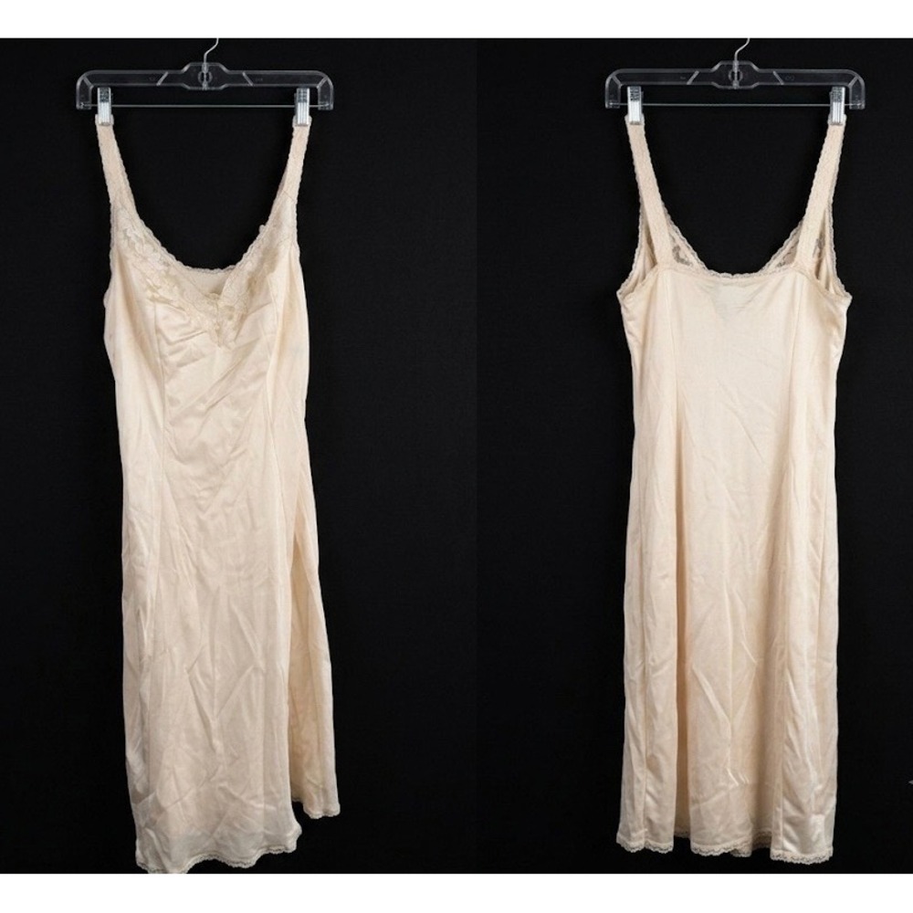 Vintage 80s‎ Maidenform Something Special Full Slip Lace Midi Antron Nylon Cream